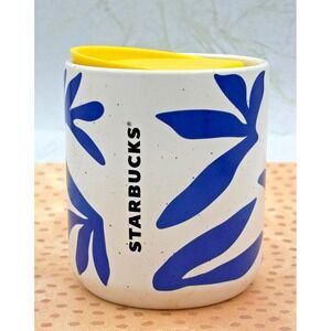 Starbucks Mothers Day 2021 Stoneware Tumbler Cup Blue Leaf Yellow Lid 8oz‎ NWT